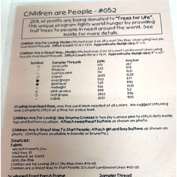 Vintage "Children Are People" Cross Stitch Pattern With Boy & Girl Button Set - Picture 5 of 5